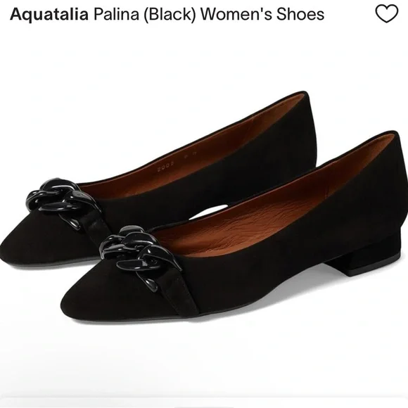 NWOT AQUATALIA PALINA SUEDE CHAIN BALLERINA FLATS IN BLACK SZ 8 - Picture 1 of 8